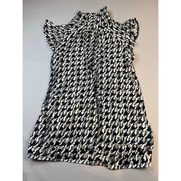 Worthington Stretch Women’s Medium Ruffle Sleeve Mock Neck Top Black White - Picture 2 of 6